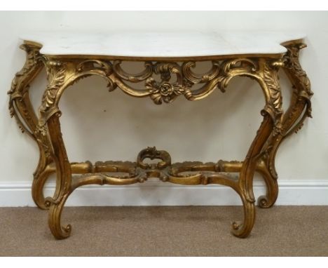 French style gilt wood console table with white granite top, W130cm, H84cm, D48cm