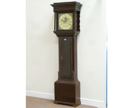 18th century oak longcase clock, 30 hour movement signed William Barnish of Rochdale, chiming on a bell Condition Report Over