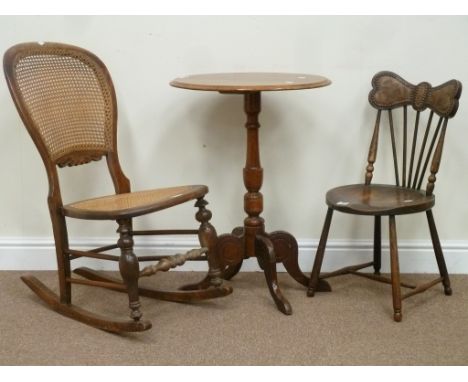 Edwardian mahogany wine table, turned pedestal base on four splay legs, early 20th century begeré rocking chair and an Edward