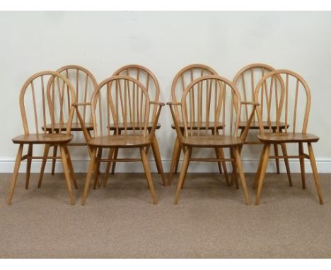 Set eight (6+2) Ercol elm and beech hoop and stick back dining chairs  Condition Report Structurally all sound. All chairs in