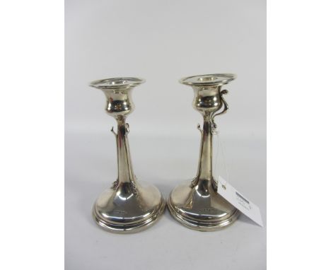 Pair Art Nouveau silver candlesticks by Walker and Hall Sheffield 1907 16.5cm Condition Report Scrolls missing to upper stems