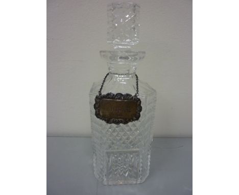 Waterford cut crystal whisky decanter together with a hallmarked silver decanter label H25.5cm