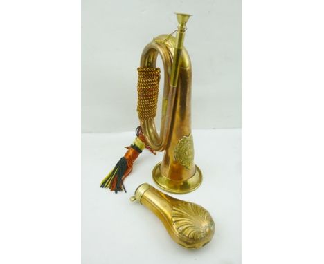 A REPRODUCTION BUGLE and a COPPER SHOT FLASK (minus top) (2) 