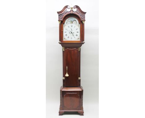 W. NICKIFSON (NICKINSSON) OF NEWCASTLE-UNDER-LYME, circa 1800 A MAHOGANY LONGCASE CLOCK, the hood with swan neck pediment and