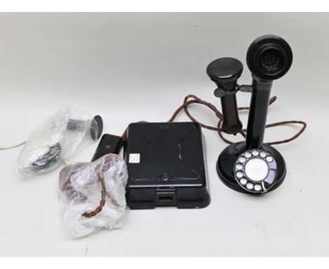 AN ORIGINAL BAKELITE DIAL CANDLESTICK TELEPHONE, together with bell box and a selection of peripherals and accessories 