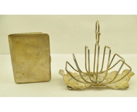 TREVITT & SONS A MID 20TH CENTURY SILVER CIGARETTE CASE, engine turned, Birmingham 1941, 135g, together with an EPNS TOAST RA