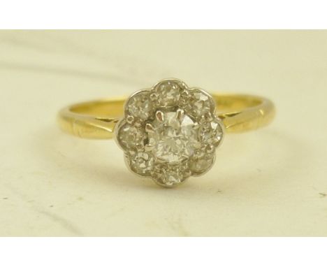 AN 18CT GOLD, DIAMOND CLUSTER RING, size M 1/2 