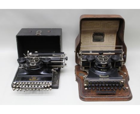 AN ORIGINAL "HAMMOND" AMERICAN MADE MULTIPLEX TYPEWRITER in original wooden case, together with a smaller "HAMMOND" FOLDING T