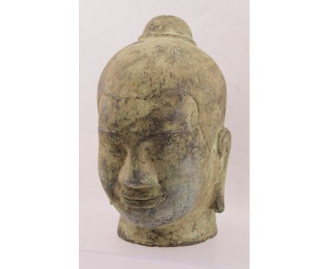 AN EARLY 18TH CENTURY KHMER BRONZE BUDDHA HEAD of Angkor Wat style 