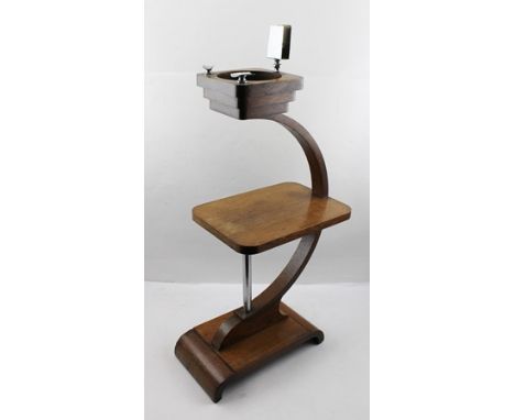 AN ART DECO OAK SMOKER'S COMPANION with chrome plated mounts, height to top tier 65cm 