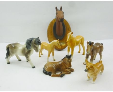 A ROYAL WORCESTER BONE CHINA CORGI no.3243, together with a quantity of horse china ornaments, various factories, includes th