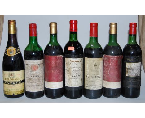 Assorted red wines, largely being vintage table wines, to include Folonari Barolo, 1967, one bottle; various Margaux, Bordeau