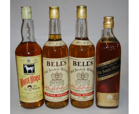 Bell's Old Scotch Whisky, 70cl, 40%, two bottles; White Horse fine old Scotch Whisky, 70cl, 40%, one bottle; and Johnnie Walk