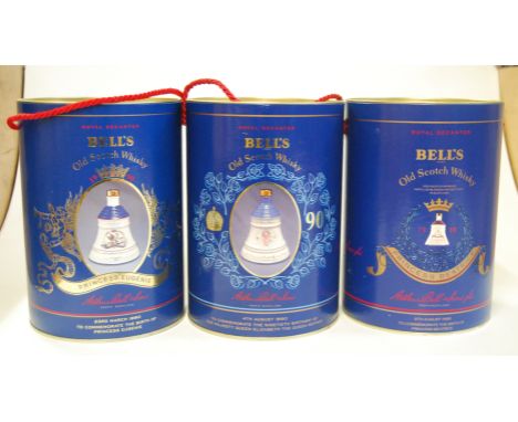 Six Bell's Old Scotch Whisky bottles in Wade commemorative decanters and cartons, to include March 1990 commemorating the bir