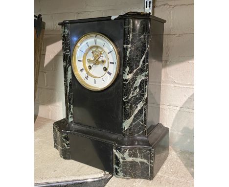 SLATE &amp; MARBLE MANTLE CLOCK - WORKING