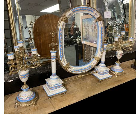 ORNATE CERAMIC MIRROR WITH CANDELABRA GARNITURE