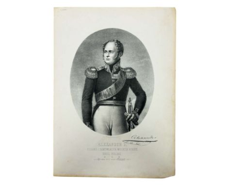 The engraving "Królowie Polscy Wizerunki" by Aleksander Lesser, depicting King Alexander I, with the inscription under the me