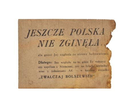 Propaganda leaflet dropped during the Warsaw Uprising on Polish insurgent positions.Condition as shown in the pictures.