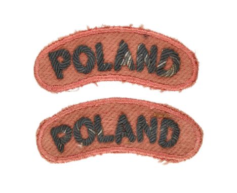 Pair of red "Poland" patches worn by units of the Polish Armed Forces in the West, privately ordered in bullion thread.Overal