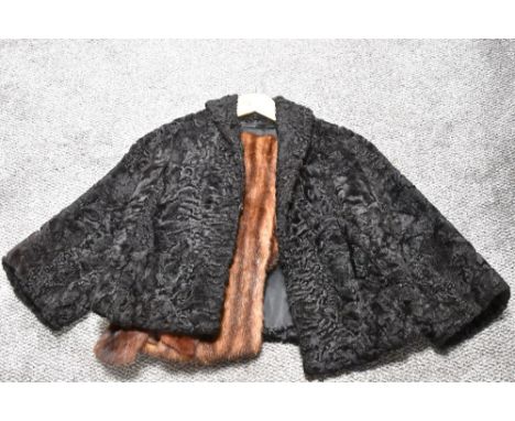 A vintage mink stole and two tippets or collars, sold with a 1950s Astrakhan jacket, AF, split next to seam.