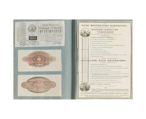 Banknote Revenue Stamps and Bank Restriction Barometer and Nelson in folio scrap album Blank and Red Revenue stamps one marke