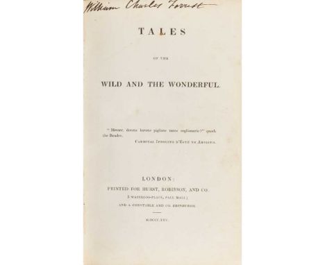 [Transgenderism] - [Dods, Mary Diana] Tales of the Wild and the Wonderful London: Hurst, Robinson, & Co., 1825. First edition