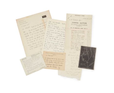 Gill, Eric (1882-1940) 2 autograph cards, 1 autograph letter and 1 wood-engraving Autograph card signed to Mr Wilfrid Parting
