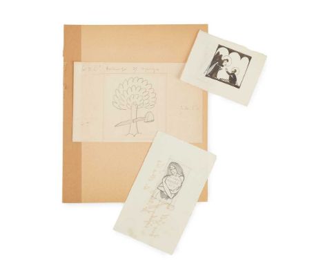 Gill, Eric (1882-1940) Two original drawings Bookplate of Mary Gill, [1926], pencil, on reverse of postal cover addressed to 