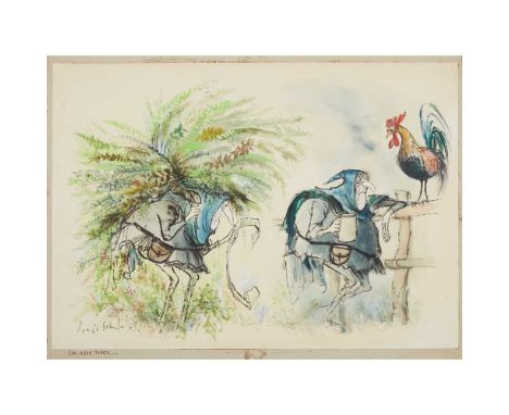 Searle, Ronald (1920-2011) The Man Who Suffers From Neck-Tumour, Anglo-Saxon Era watercolour, bodycolour and pencil on thick 