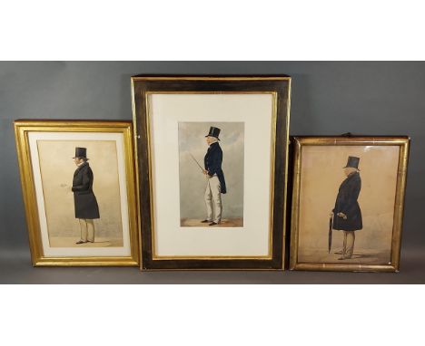 Richard Dighton, Study of a Gentleman with Riding Crop, signed with monogram, 24cms by 14cms together with two other similar 