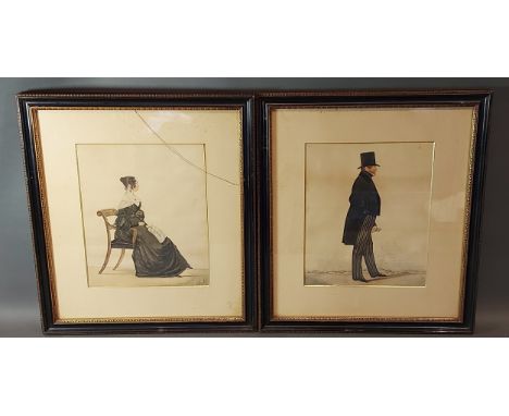Richard Dighton, Portrait of a Lady and Gentleman, a pair of watercolours, one signed in pencil, 25cms by 20.5cms