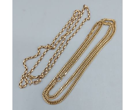 A 9ct gold linked neck chain together with another similar chain, 26.4gms