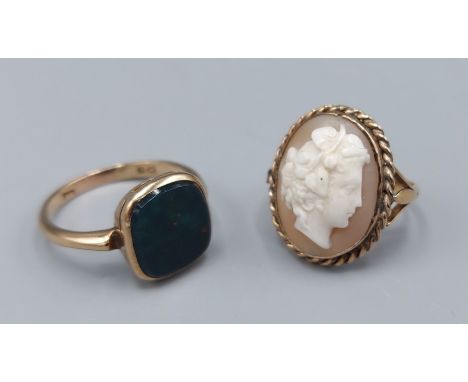 A 9ct gold stone set ring together with a Cameo ring, 6.2gms
