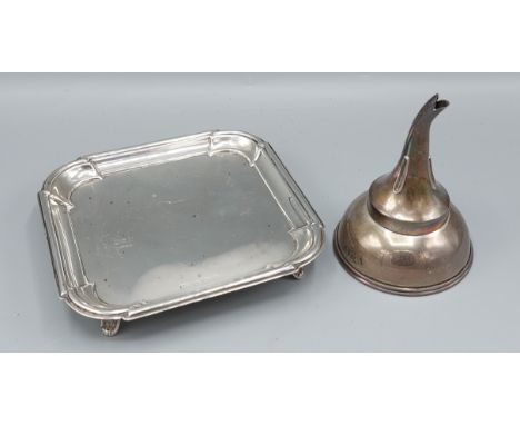 A Birmingham silver letter waiter of square form together with a Birmingham silver wine funnel, 9ozs
