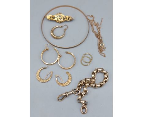 A 9ct gold bangle together with a collection of gold jewellery to include a watch chain, 25.3gms