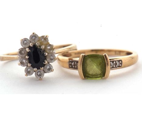 Two 9ct rings: to include a 9ct peridot and diamond ring, stamped 375 with Birmingham assay mark, size N, 2.0g, together with