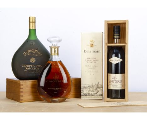 Boxed spirits, comprising Armagnac du Collectionneur, Crockfords XO Cognac, Larressingle Tres Vieil Armagnac and Delamain Gra