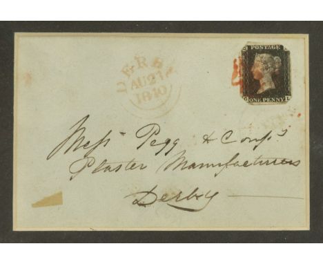 GB - Framed Penny Black on addressed Envelope / frontal. Penny Black GL bearing Red Maltese Cross , seeing all 4 corners with