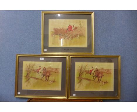 A set of three George Herbert Jalland humorous hunting scene prints, framed 