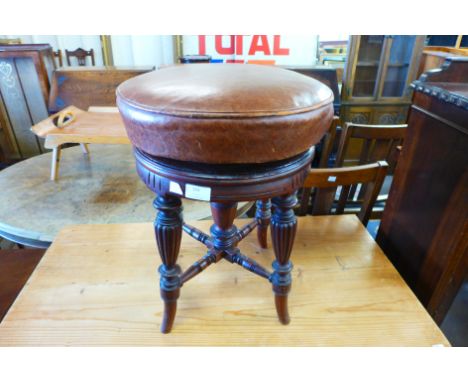A Victorian mahogany and leather revolving piano stool 