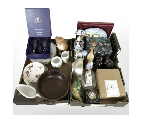 Royal Worcester dinner wares, boxed pair of Edinburgh crystal champagne flutes, figurines and other ceramics (2 boxes)