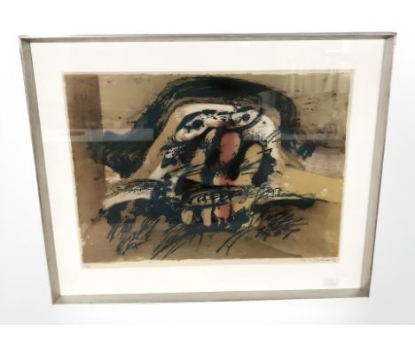 After M Engelman : Abstract portrait, colour lithograph, numbered 41 of 45, dated '67, 45 cm x 61 cm.