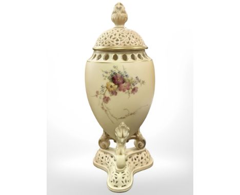 A Royal Worcester blush ivory pierced vase, shape No. 773, height 20.5 cm.