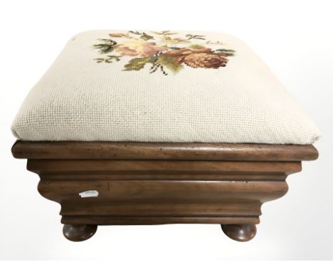 A Victorian mahogany tapestry storage footstool, width 35 cm 