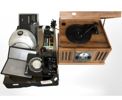 A reproduction music system and a group of digital radios, CD player, mobile phones, etc. (1 box)