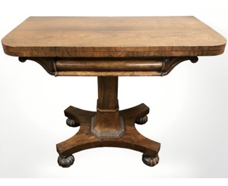 A Victorian figured walnut folding card table, width 92 cm 