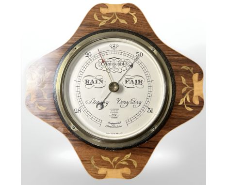 A satinwood inlaid Short & Mason barometer, width 23 cm.