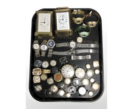 A group of wristwatches including Seiko, Rotary, Poljot, two brass cased carriage timepieces (as found), etc. 