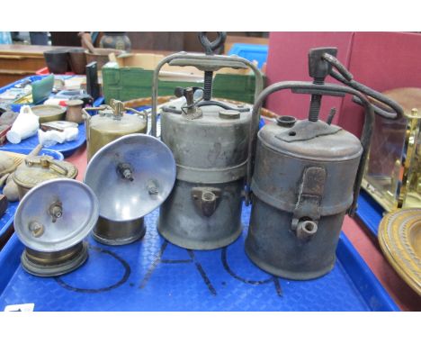 Premier Brass Carbide Lamp, 10.5cm high, Premier lamp example, taller, two others larger.