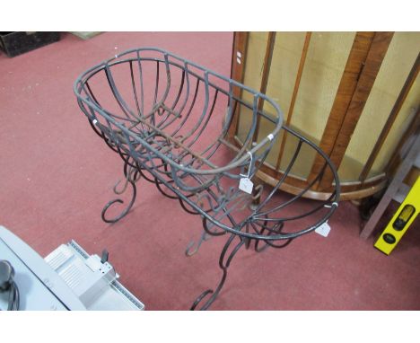 A Wirework Garden Planter, rounded rectangular on trestle legs, 90cm wide, another similar 60cm wide. (2)